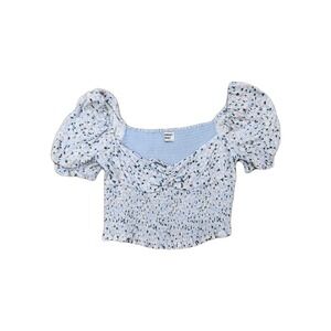 Sunday Best Aritzia‎ Blue Floral Smocked Crop Top Puff Sleeve Cottagecore Large